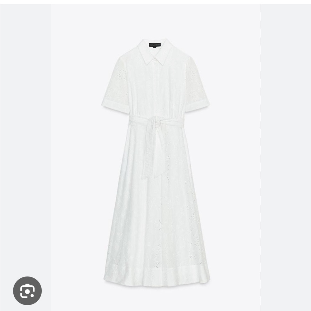 Zara NWT ZW Collection white embroidered belted midi dress short sleeve 8223/087 - Picture 5 of 8